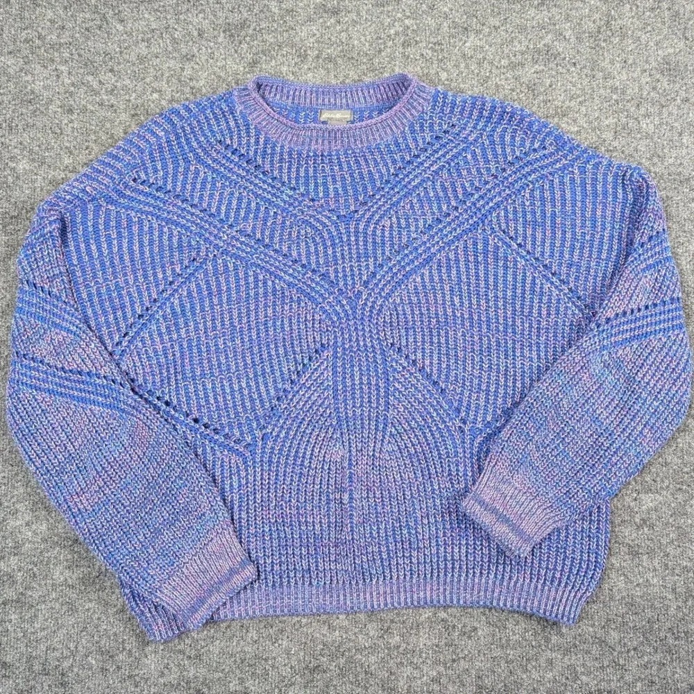 Eddie Bauer Womens Medium Blue Purple Marled Chunky Open Knit Vintage Sweater